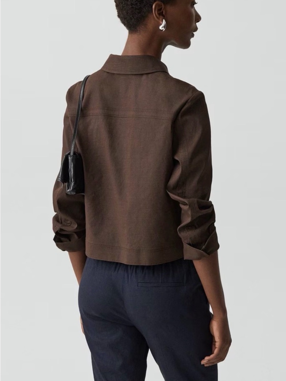 Theory Chocolate Brown Cropped Shirt Jacket - Picture 2 of 4